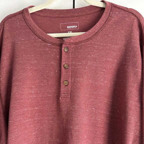 Sonoma Henley Shirt Mens XXL Burgundy Long Sleeve 3-Button Thermal Plus Size - Picture 2 of 6